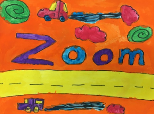 Students use onomatopoeias and tempera paint to create Pop At.