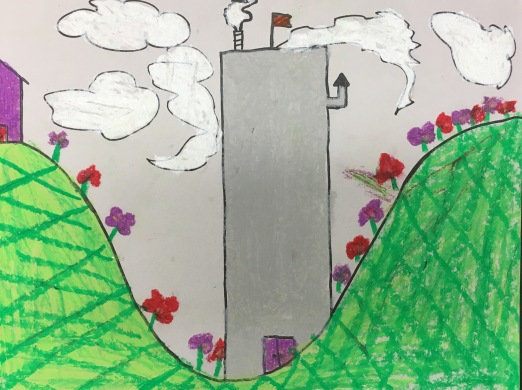 3rd graders use oil pastels to create a castle and landscape.