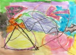 Inspired by Kandinsky, students play a drawing game using crayons. Then they paint over their artwork with watercolor.
